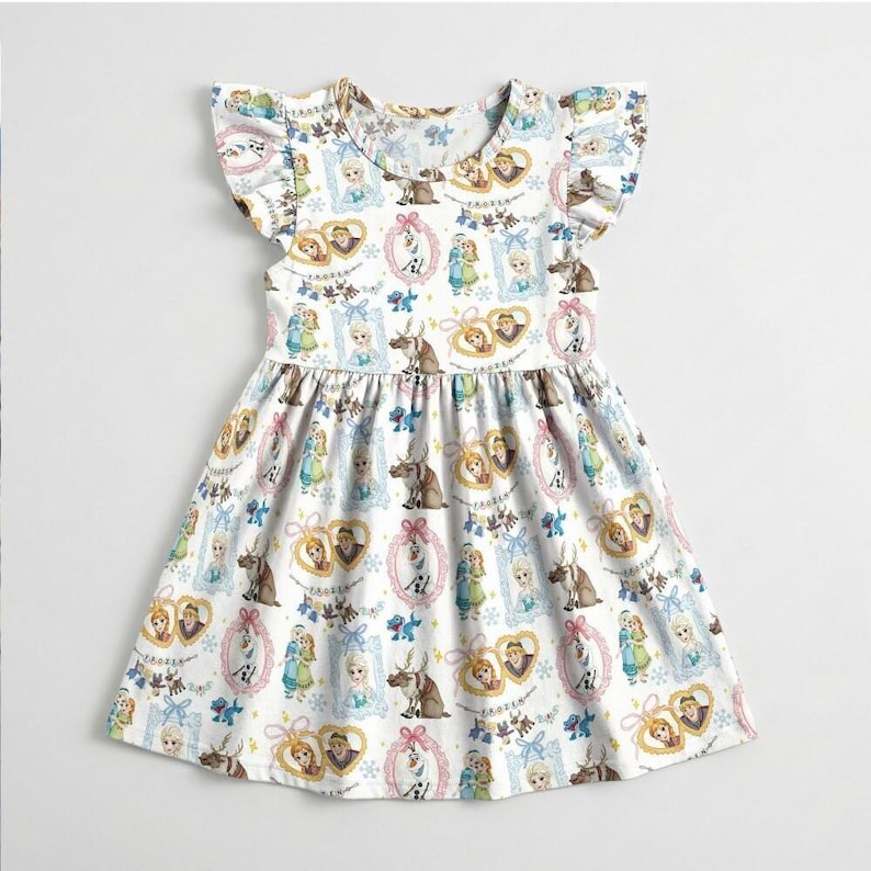 Magic Winter Frozen Elsa Anna Frames Ruffle Dress, Snowflake Olaf Sven ...