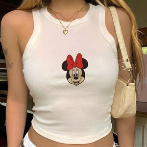 Embroidered Disney Minnie Mouse Shirt, Disney Vacation Tee, Custom Crop Tank Women, Girls Trip Shirt, Park Outfit Summer 2026 image 4