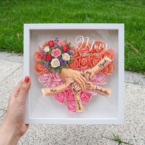 Personalize Mom Forever Love Shadow Box, Custom Heart Shaped Flower Shadowbox,Mothers Day Gift for Mom Nana Grandma