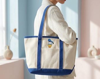 Embroidered Disney Donald Duck Tote Bag, Custom Embroidered Canvas Tote Bag, Theme Park Tote, Gift for Her, Cute Embroidery Bag