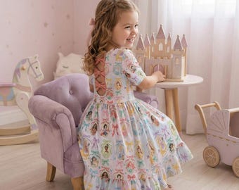 Stralende prinses spiegeljurk met vlinderstrik aan de achterkant kinderen, pastelkleurverloop verjaardagsoutfit, run Feestkleding Disney Princess Marathon