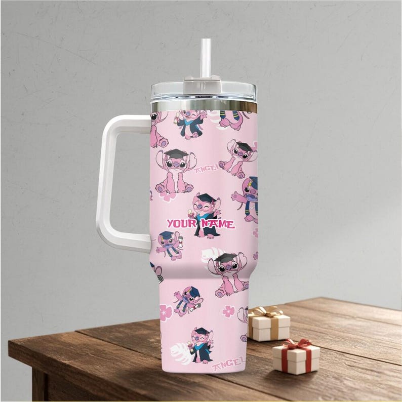 Personalize Disney Cute Angel Graduation Tumbler, Custom Graduation gift, Class of 2026 Party 40oz Tumbler, Grad Party Decor image 2