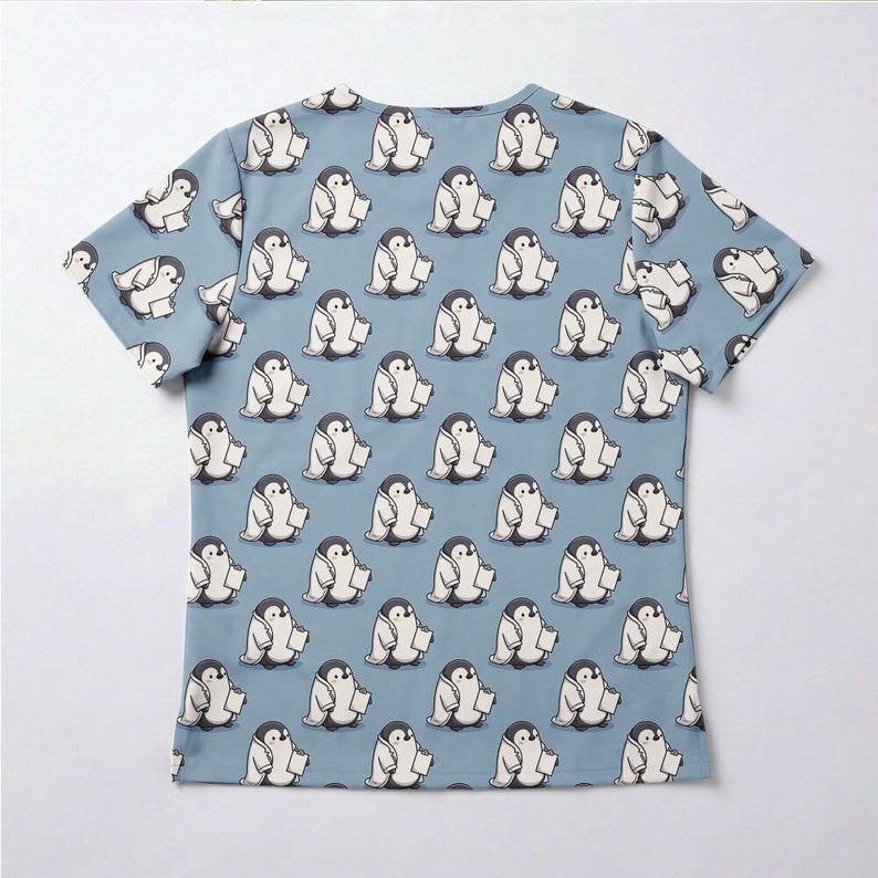 Uniforme médico azul agua con diseño de pingüino, ideal como regalo para la Semana de la Enfermería, Día de la Madre, ropa sanitaria, camisa de cuello en V. imagen 6