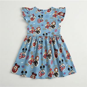 Blue Comic Hero Ruffle Dress, Marvel Avengers Day at Sea Outfit, Spider-Man Captain America Costume, Disney Cruise Trip Toddler image 5