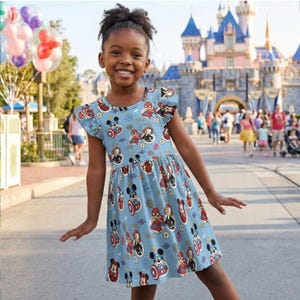 Blue Comic Hero Ruffle Dress, Marvel Avengers Day at Sea Outfit, Spider-Man Captain America Costume, Disney Cruise Trip Toddler image 2