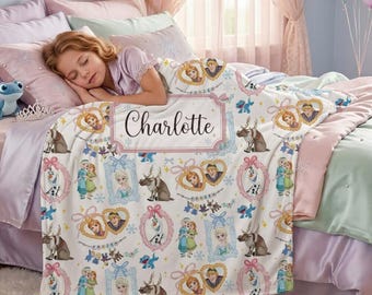 Enchanted Frozen Team Custom Blanket for Kids, Personalized Name Elsa Anna Olaf White Throw, Winter Fairytale Nursery Decor 2026