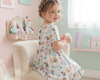 Magical Frozen Team Mirror Bowtie Back Dress Kids, White Elsa Anna Birthday Outfit, runDisney Princess Marathon Gear 2026