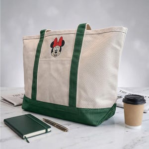 Embroidered Disney Minnie Mouse Tote Bag, Custom Embroidered Canvas Tote Bag, Theme Park Tote, Gift for Her, Cute Embroidery Bag image 3