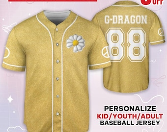 G-Dragon Yellow Baseball Jersey, FanMade Kpop Merch, Fan Merch, Concert Outfit, VIP Gift