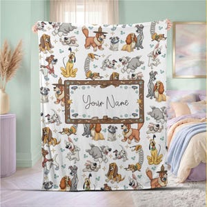 Entzückende personalisierte Disney Hunde Decke, benutzerdefinierter Name Welpe Charakter werfen, Lady und das Landstreicher Pluto Kinderzimmer Dekor Geschenk