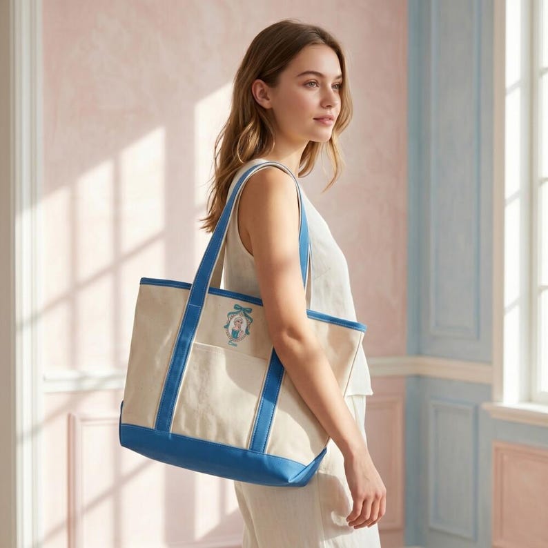 Borsa tote ricamata Coquette Disney Princess Elsa, borsa da principessa in tela, regalo da fiaba per ragazze, regalo per lei, regalo di compleanno immagine 1