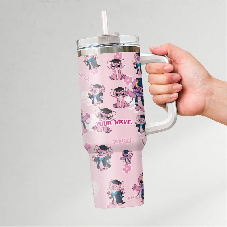 Personalize Disney Cute Angel Graduation Tumbler, Custom Graduation gift, Class of 2026 Party 40oz Tumbler, Grad Party Decor image 1