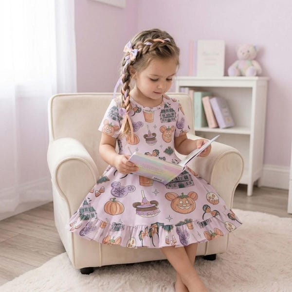 Spooky Mickey Halloween Dress kids, Ghost Pumpkin Candy Ruffle Hem, Disneyland Halloween Party 2026, Autumn Birthday Wear