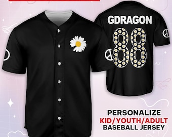 GD Flower Black Baseball Jersey, FanMade Kpop Merch, Fan Merch, Concert Outfit, VIP Gift