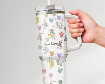 Personalize Disney Mickey And Friends Ballon Signature Tumbler, 2026 Family Disney Trip, Custom Disney Printed Cup, Custom Birthday Gift
