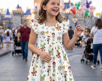 Playful Balloon Print Ruffle Dress, Toy Story Woody Buzz Outfit, Pixar Fest Costume, Andy's Room Birthday Gift Toddler Girl Trip