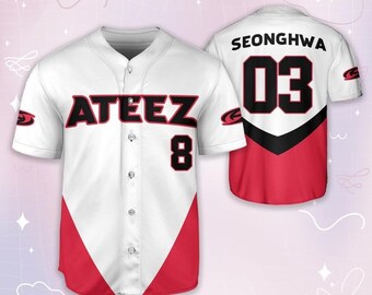 Custom Ateez White and Red Baseball Jersey, Kpop Merch
