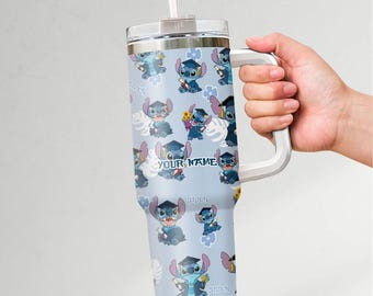 Personalize Disney Cute Stitch Graduation Tumbler, Custom Graduation gift, Class of 2026 Party 40oz Tumbler, Grad Party Decor