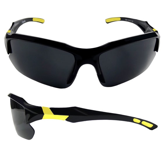 Polarized Sports Sunglasses for Men, Youth Baseball, UV Protection, Trendy Retro Sunglasses Wrap Around, Black Shades Cycling, Driving, Golf