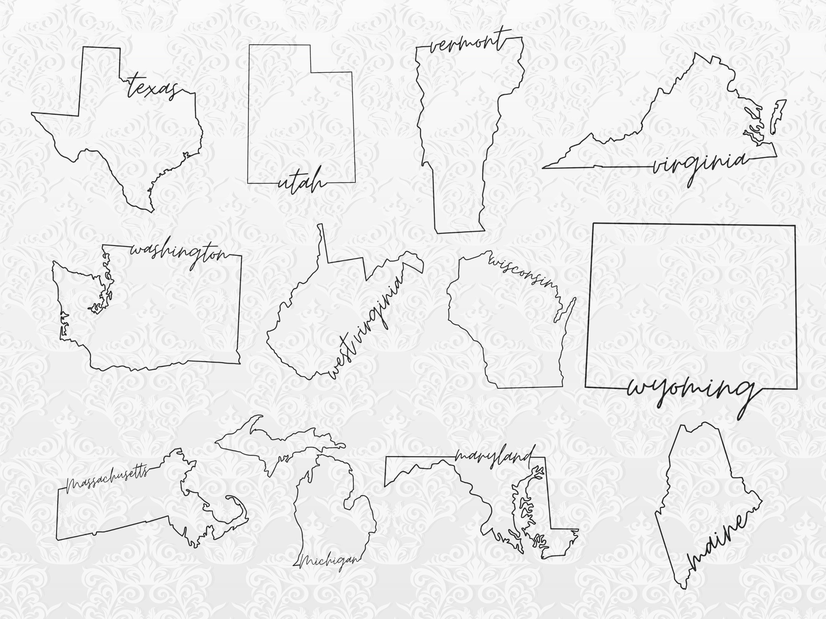State Cutouts Complete 50 US States Outline Bundle | Png, SVG, JPEG Files | Cricut ...