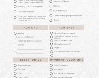 Lista de verificación para el bolso del hospital para futuras mamás / Preparación esencial para el parto PDF / Descarga digital instantánea