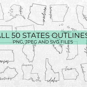 Complete 50 US States Outline Bundle | png, SVG, JPEG Files | Cricut & Silhouette Compatible | Digital Download