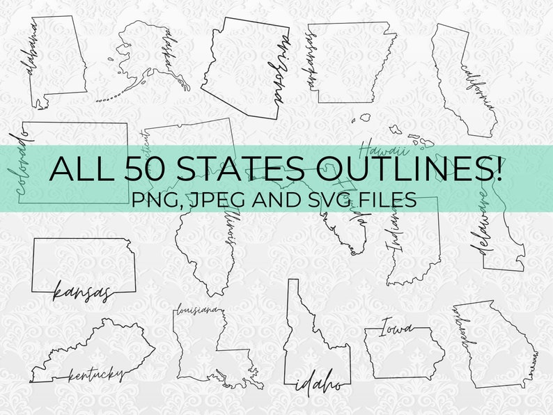 Complete 50 US States Outline Bundle | Png, SVG, JPEG Files | Cricut ...