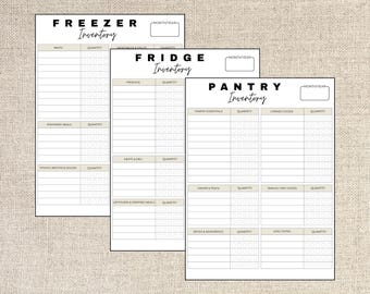 Lista de verificación de inventario de despensa, refrigerador y congelador imprimible / Lista de compras para la organización de la cocina y la preparación de comidas / Descarga PDF de 8.5x11