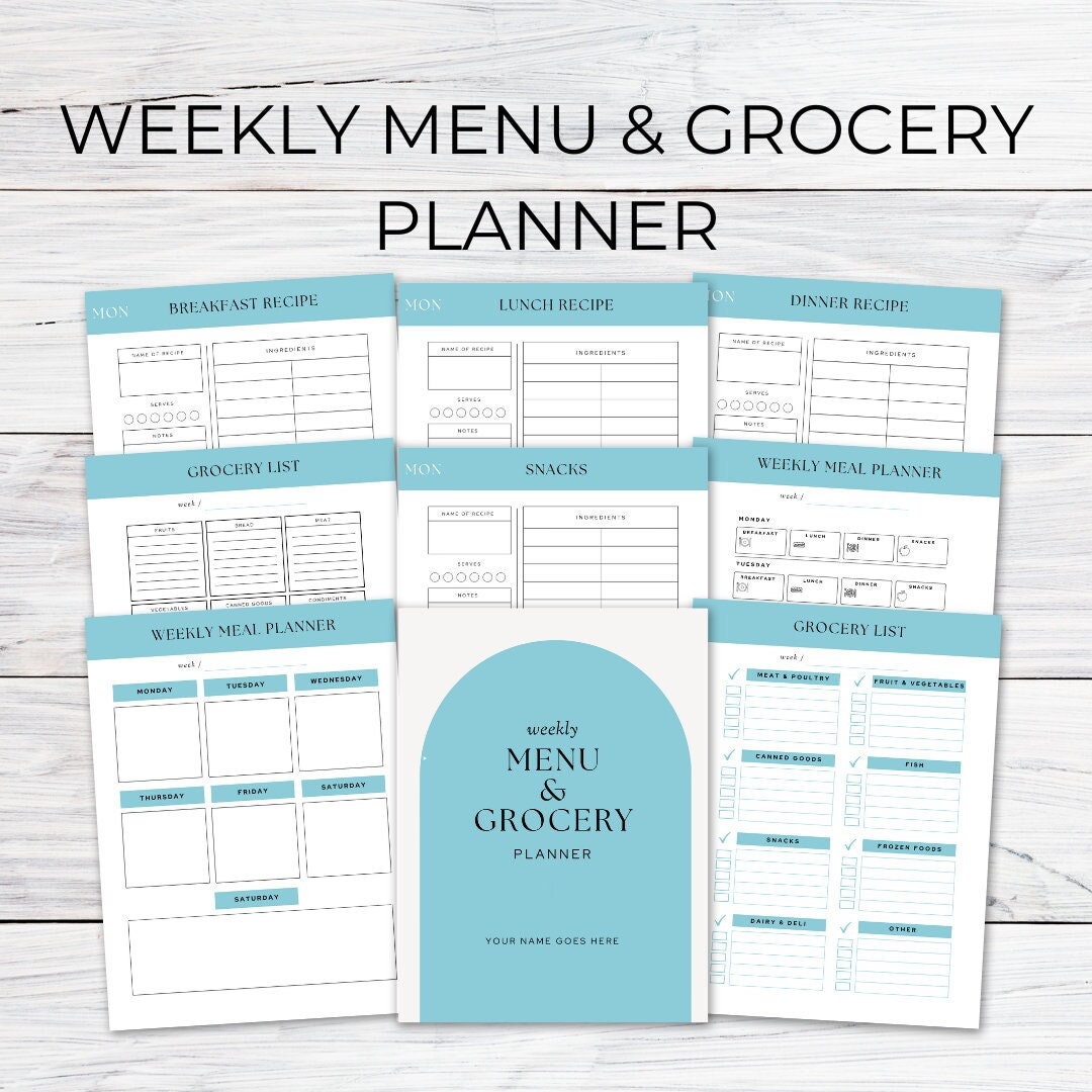 Customizable Weekly Menu Planner | Printable Grocery List Organizer ...