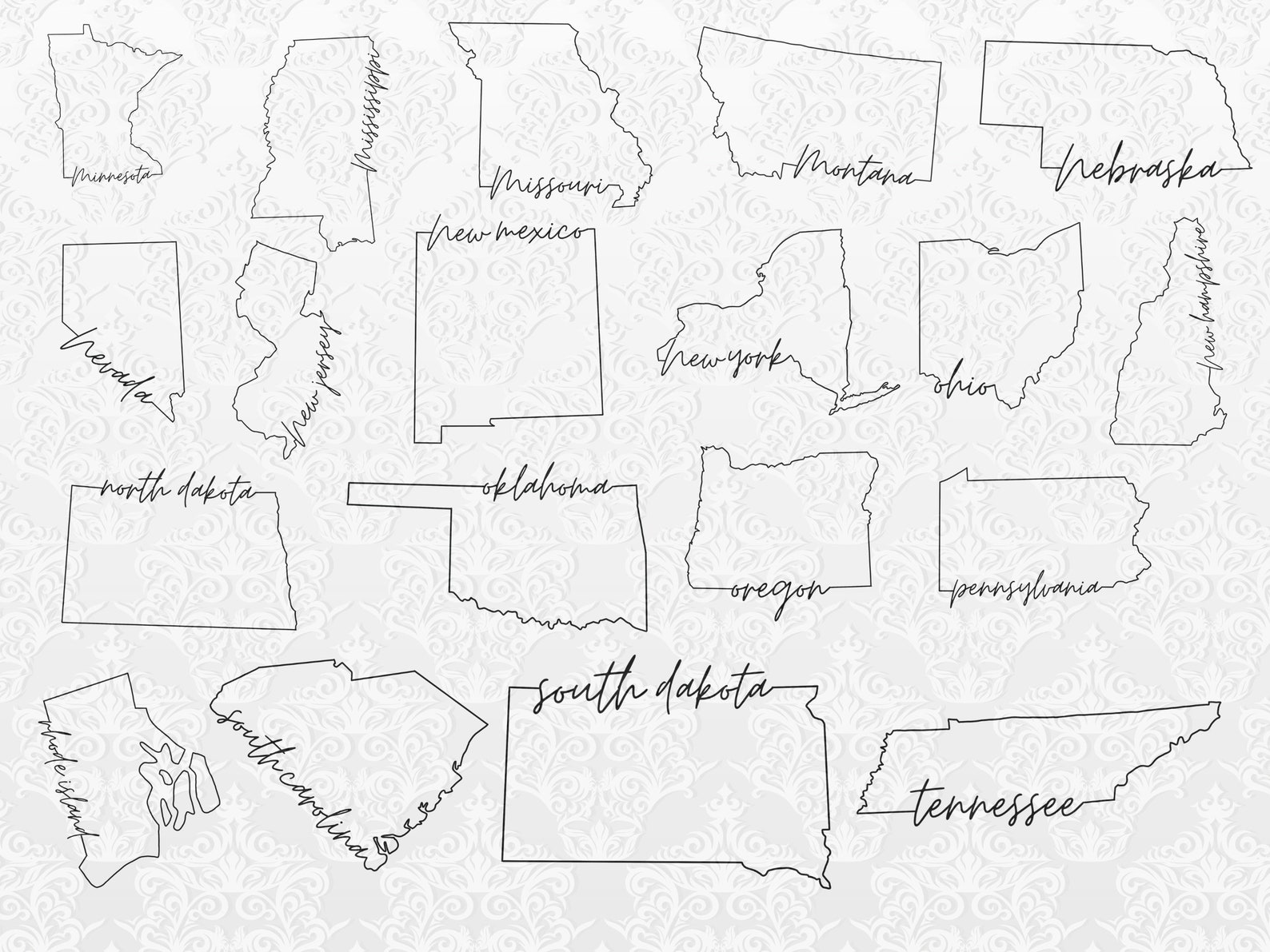Complete 50 US States Outline Bundle Png, SVG, JPEG Files Cricut ...