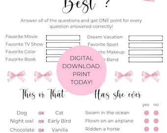 Who Knows the Birthday Girl Best? | Tween/Teen Party Quiz Game | Printable PDF | 8.5x11 & 5x7