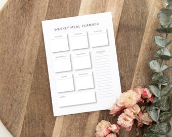 Planificador semanal de comidas imprimible, plantilla de lista de compras, planificador de preparación de comidas, planificador de menú semanal, planificador de cocina minimalista, descarga instantánea