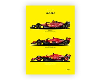 Charles Leclerc Ferrari F1 Car Poster: 2022-2024 Vector Art
