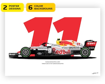 F1 Red Bull RB16B, Turkish GP Special White Livery, Sergio Pérez car, World Champion 2021 - Vector illustration style poster, 37 variants