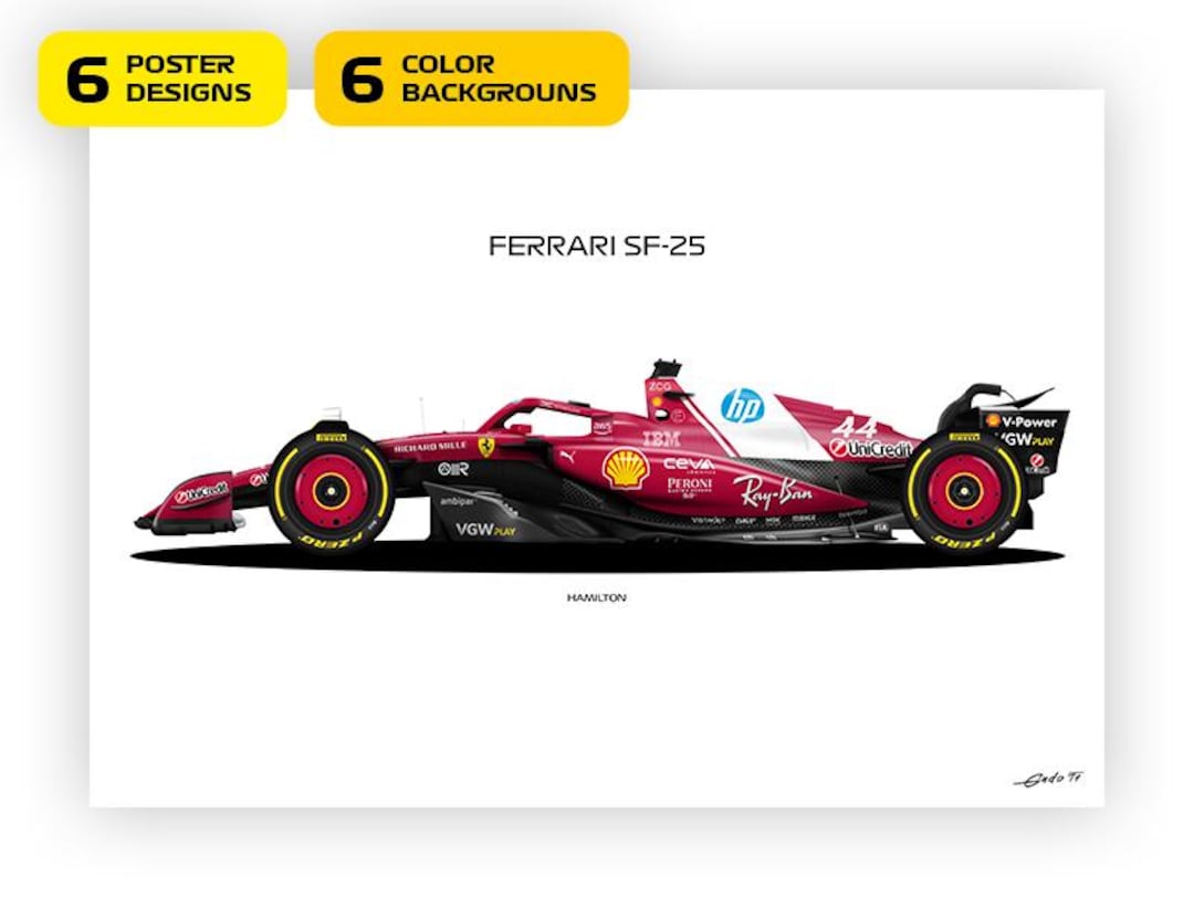 Ferrari SF-23 ポスター　2025年HAMILTON 2025 Hamilton Ferrari SF-25 Art Poster: Formula 1 Car Print