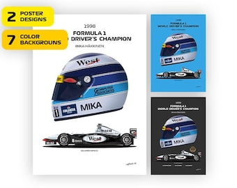Mika Häkkinen 1998 Mclaren MP4-13 F1 Car Poster: Vector Art Print