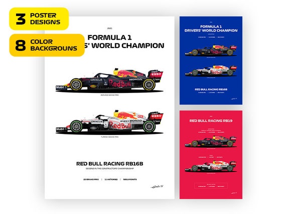 Red Bull RB16B Poster: Verstappen, Perez, 2021 World Champion - Etsy