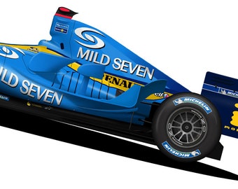 ルノー R25 F1 カー ポスター: フェルナンド アロンソ、2005 年