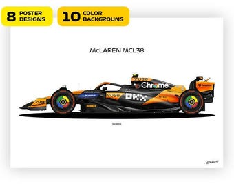 F1 McLaren MCL38, Lando Norris car 2024 - Vector illustration style poster, 40 poster variants, Best gift