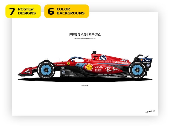 Ferrari SF-24 Miami Grand Prix Poster: Charles Leclerc Vector Art