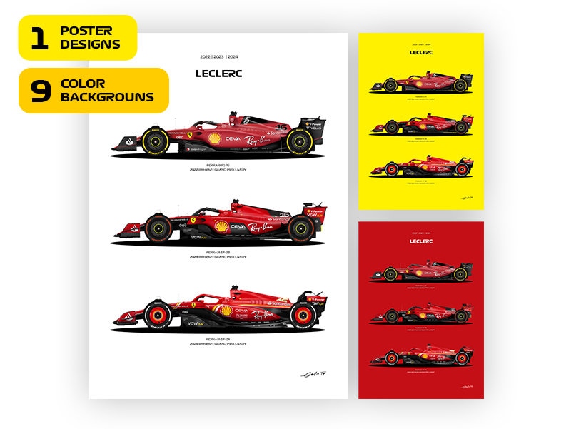 Charles Leclerc Ferrari F1 Car Poster: 2022-2024 Vector Art