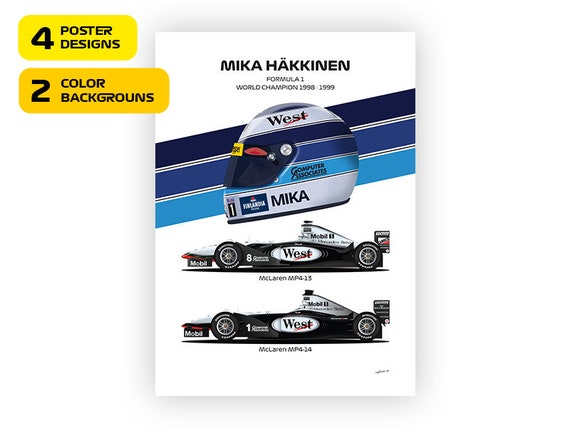 Mika Häkkinen Mclaren MP4-13/14 F1 Poster: 1998-99 World Champion