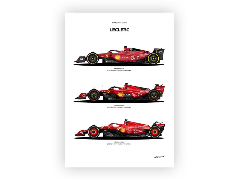 Charles Leclerc Ferrari F1 Car Poster: 2022-2024 Vector Art