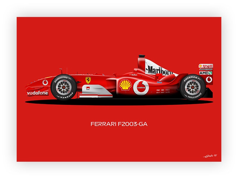 Michael Schumacher Ferrari F2003-GA Poster: World Champion Car Art