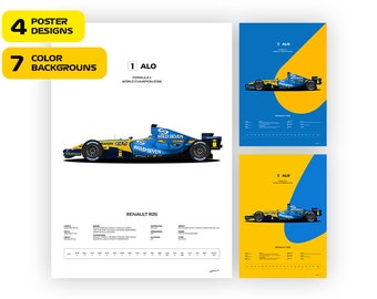 Fernando Alonso Renault R26 F1 Car Poster: 2006 World Champion (40 Variants)