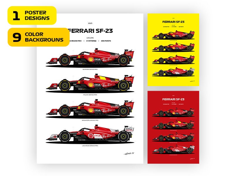フェラーリF1 ポスター Ferrari SF-23 Poster: Charles Leclerc, Special Livery Vector Art