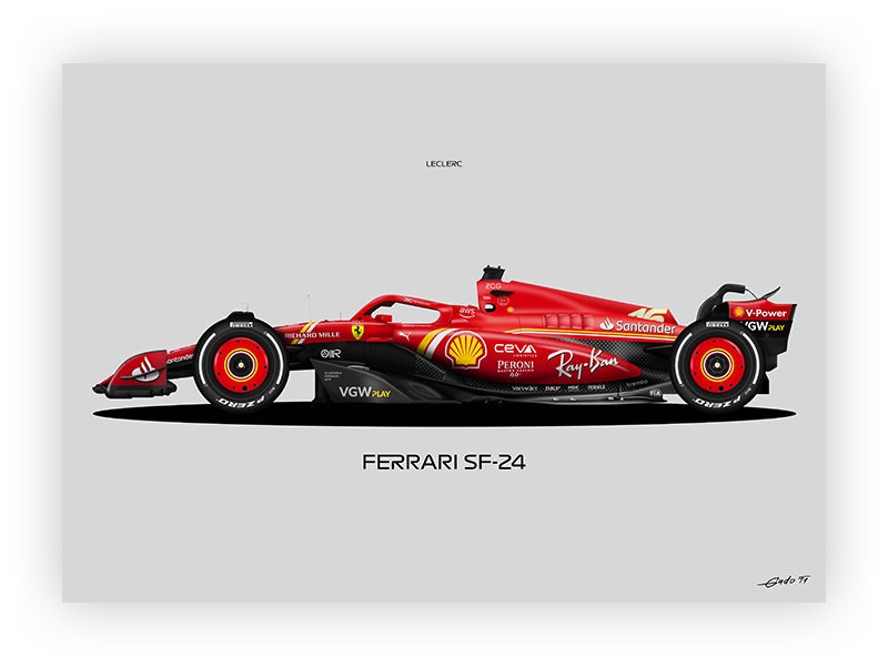 フェラーリF1 ポスター F1 Ferrari SF-24, Charles Leclerc Car 2024 - Vector Illustration