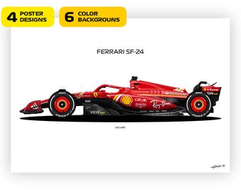 Ferrari F1 SF-24, voiture Charles Leclerc 2024 - Affiche d'illustration vectorielle, 24 variantes d'affiche