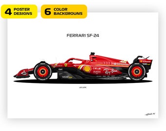 フェラーリF1 ポスター F1 Ferrari SF-24, Charles Leclerc Car 2024 - Vector Illustration