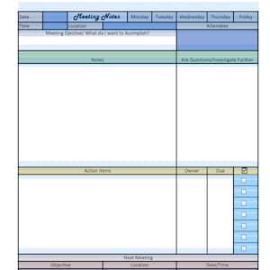 Meeting Notes Excel Template